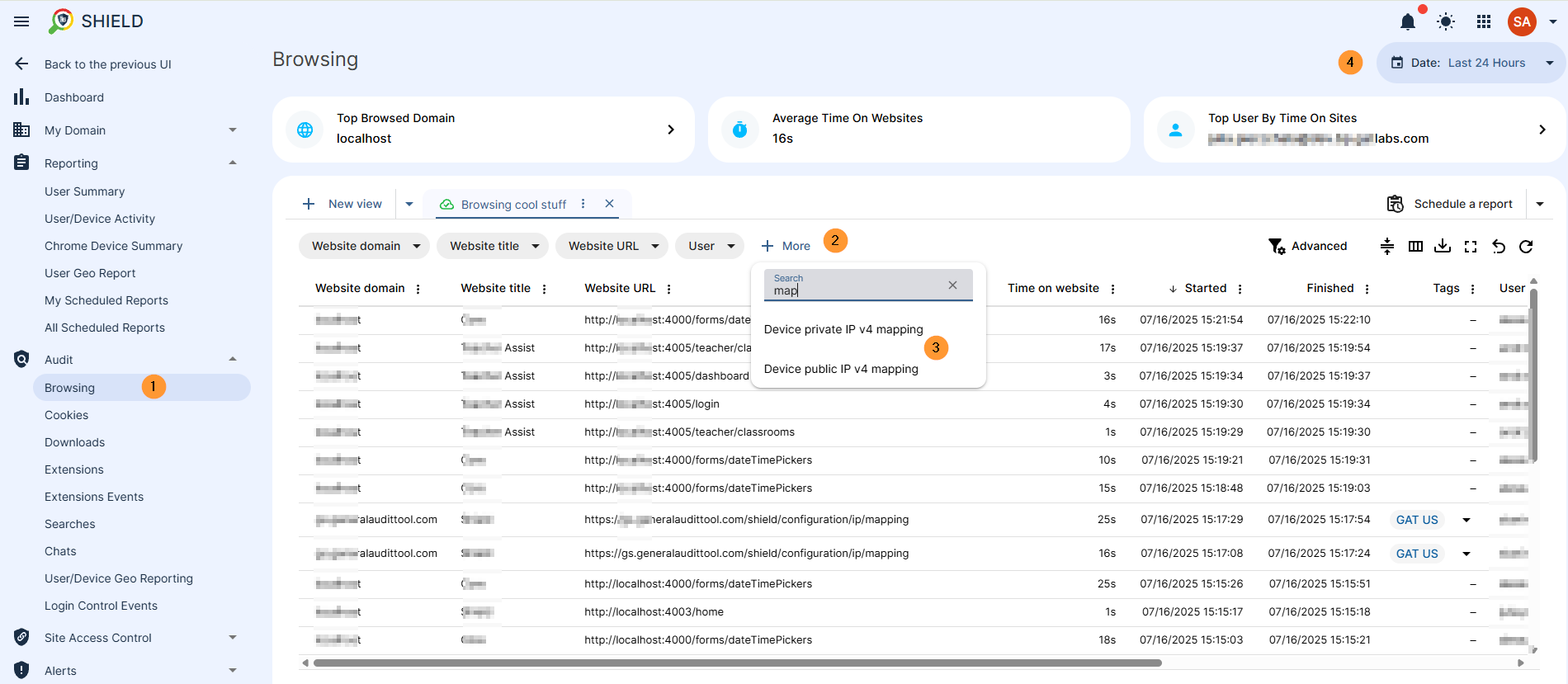 For example in the browisng section on the left menu when click on browsing under Audit - you can filter by Device priavete IP mapping and device public iP mapping