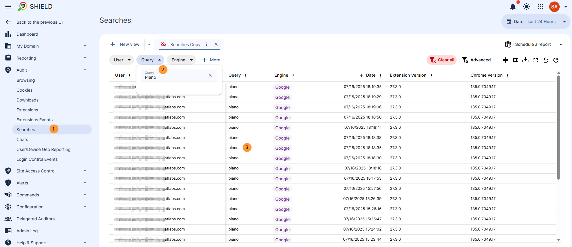 click on the query button - new button field will be displayed enter the query and the result will show all searches based on the query 