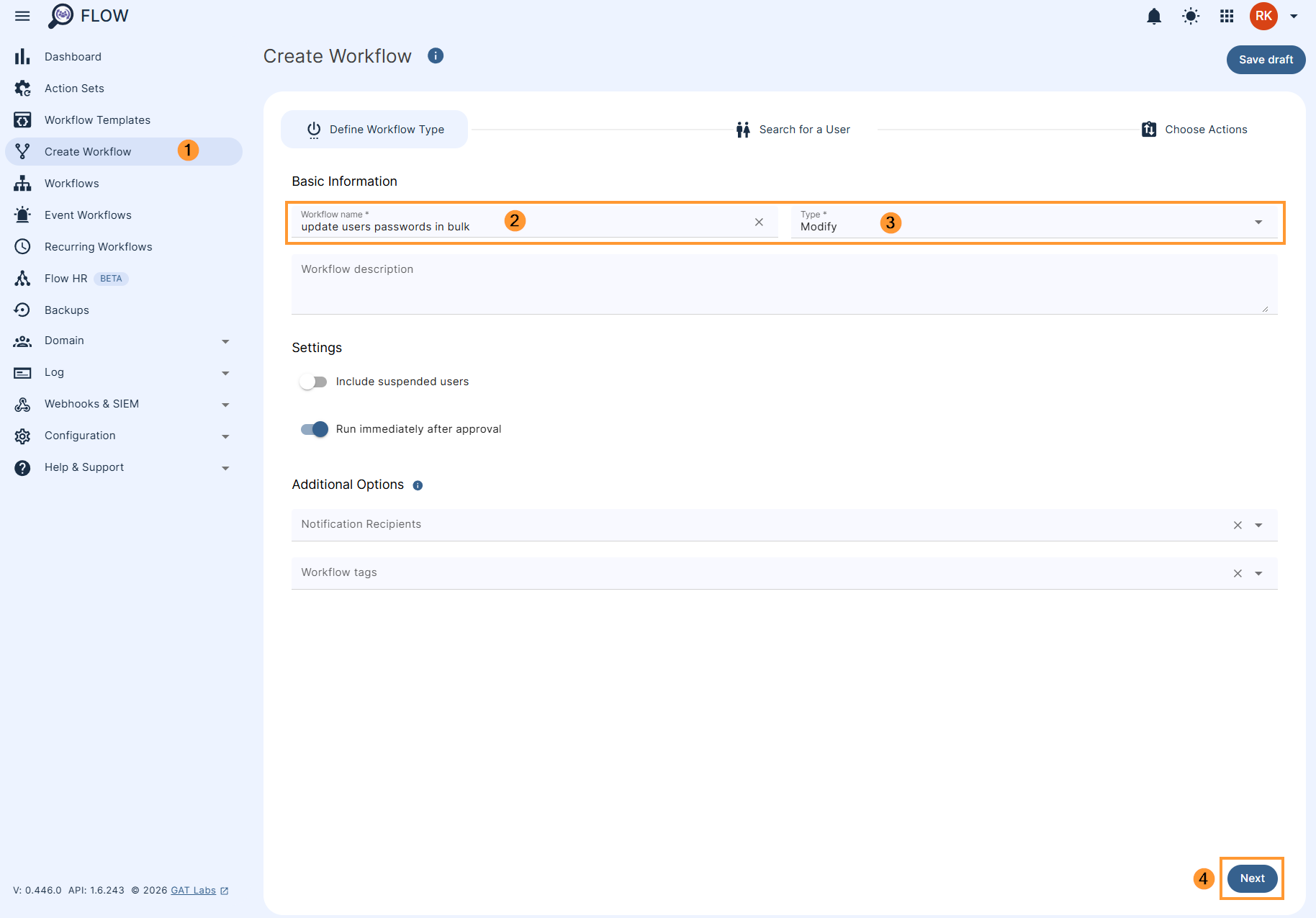 Creating a workflow for 'Update users password in bulk'