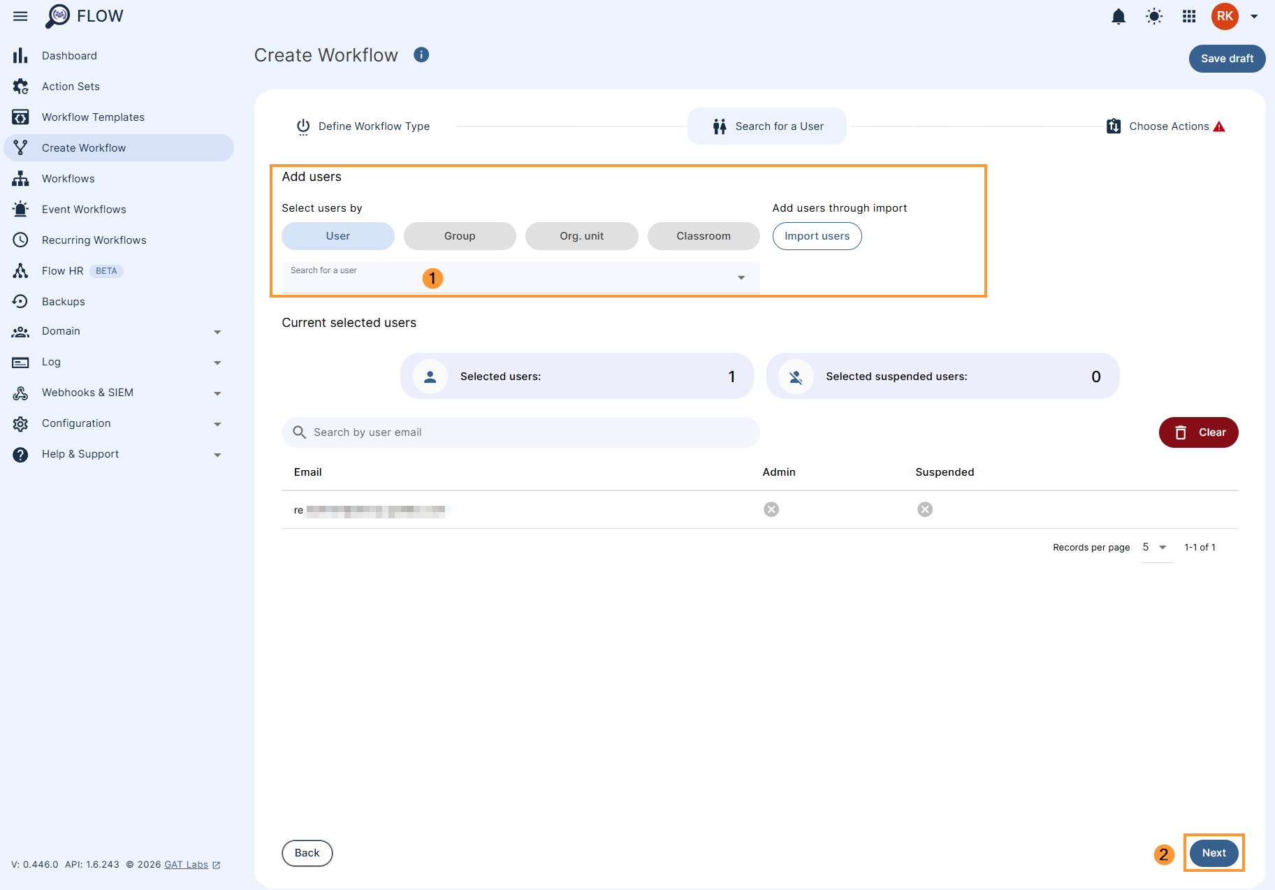 Selecting users in a GAT Flow workflow
