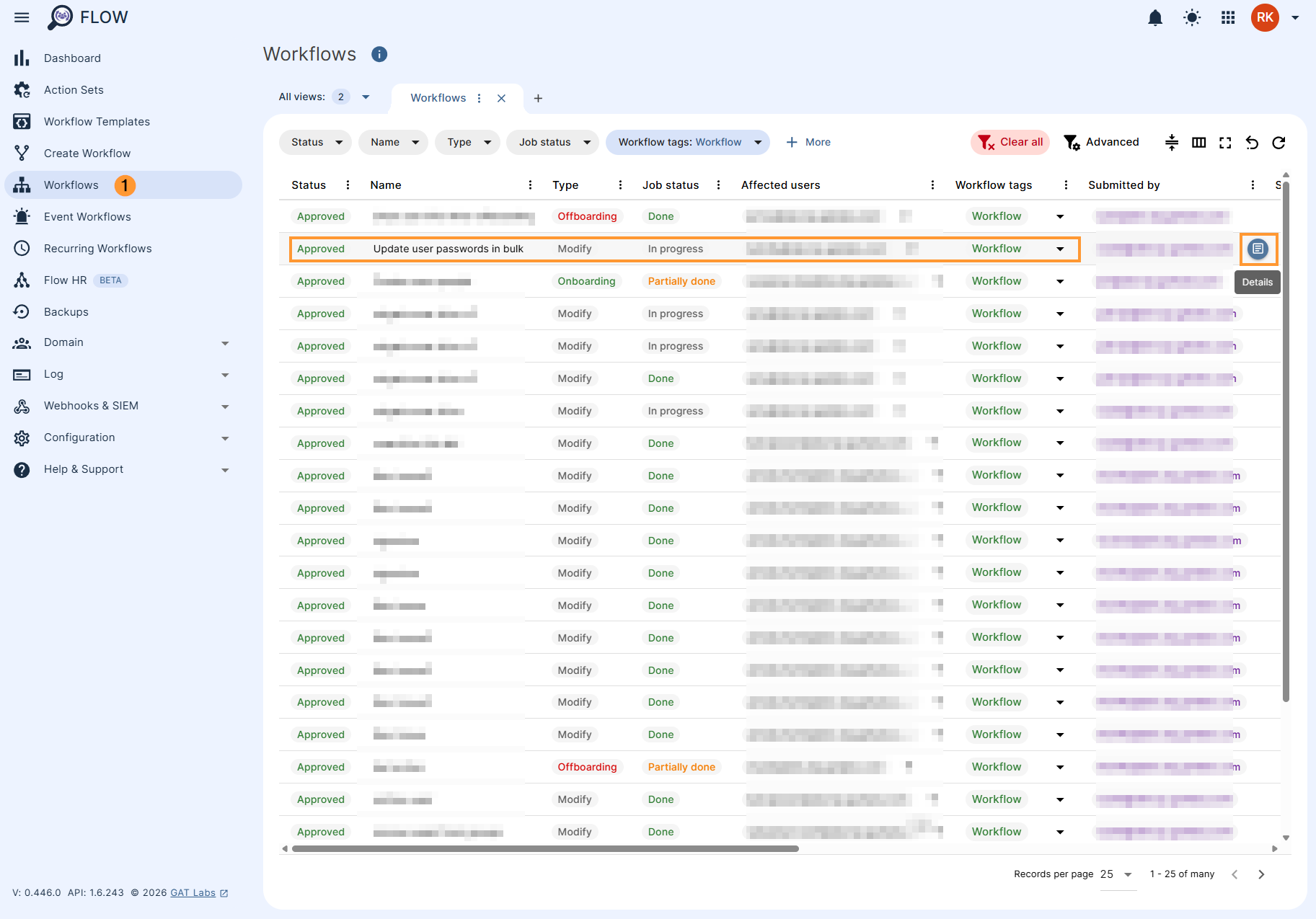 Workflow results page in GAT Flow