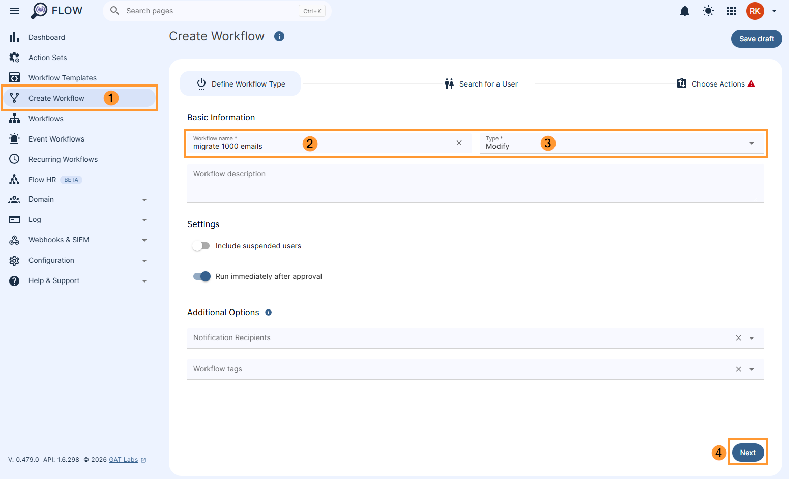 Creating a workflow to migrate emails in GAT Flow