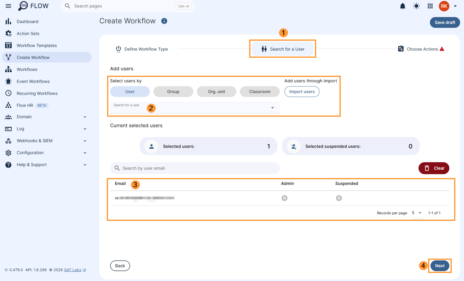 Selecting users for a GAT Flow workflow