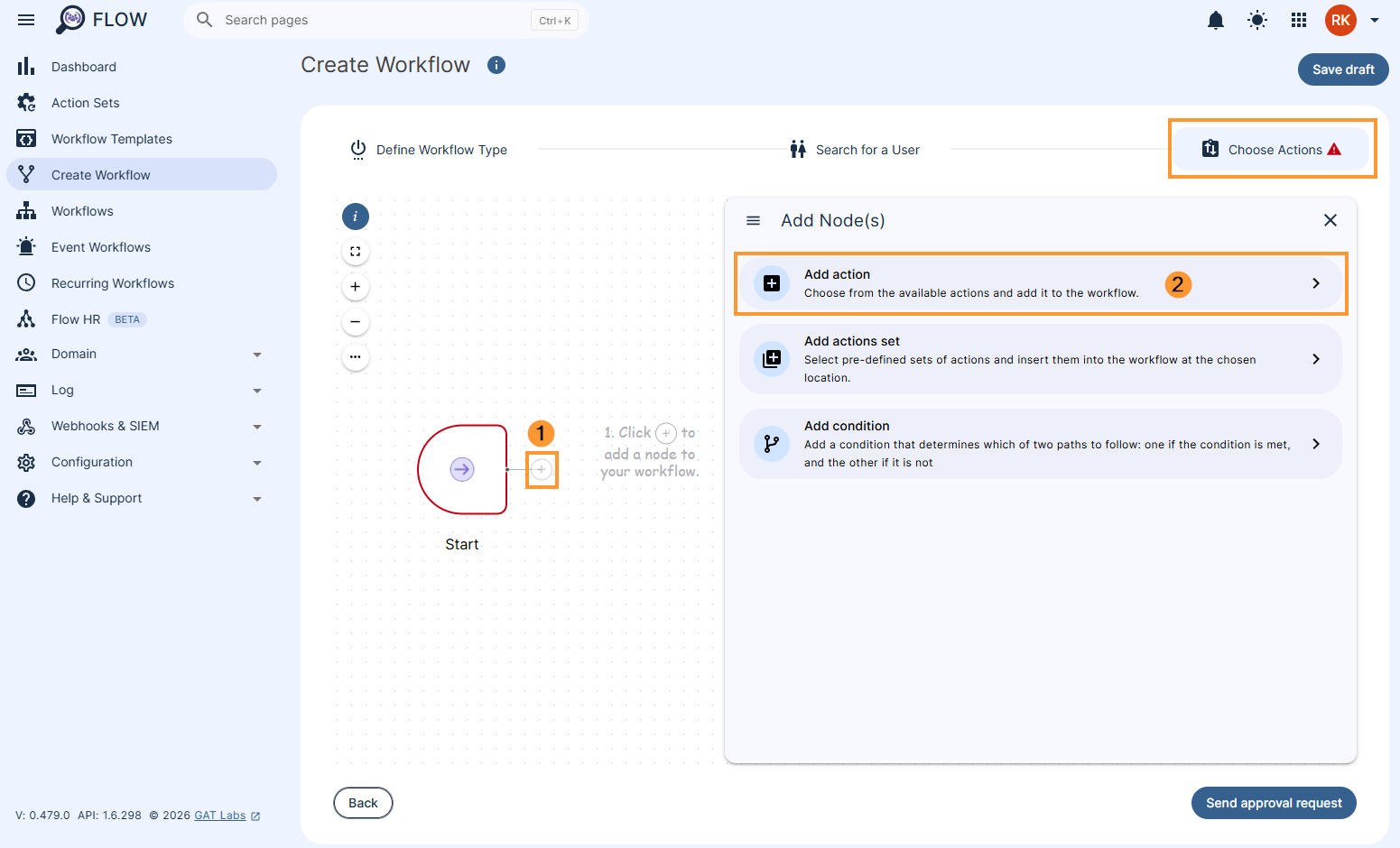 Adding actions to a GAT Flow workflow
