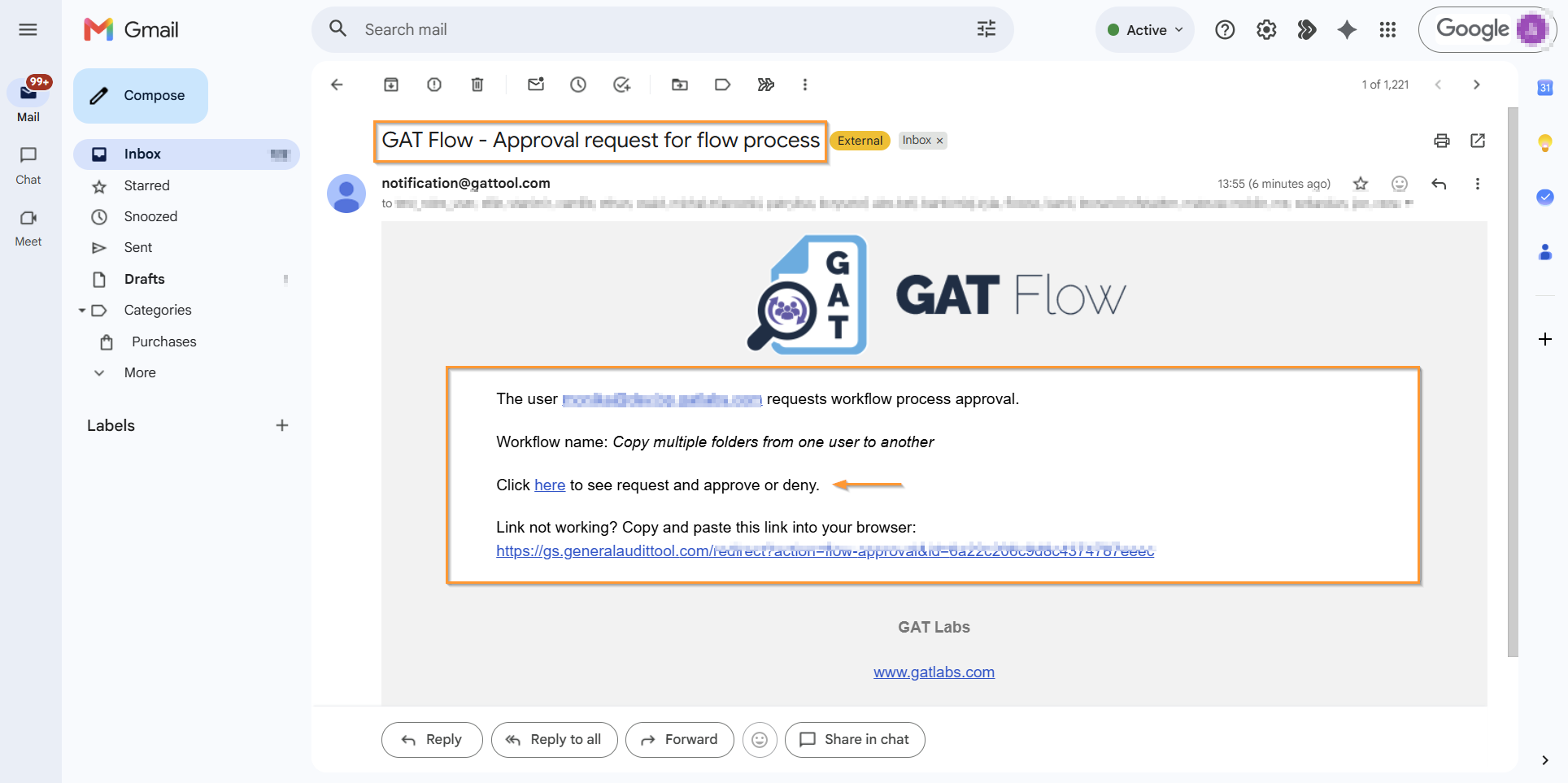 Notification email sent to Security Officer.