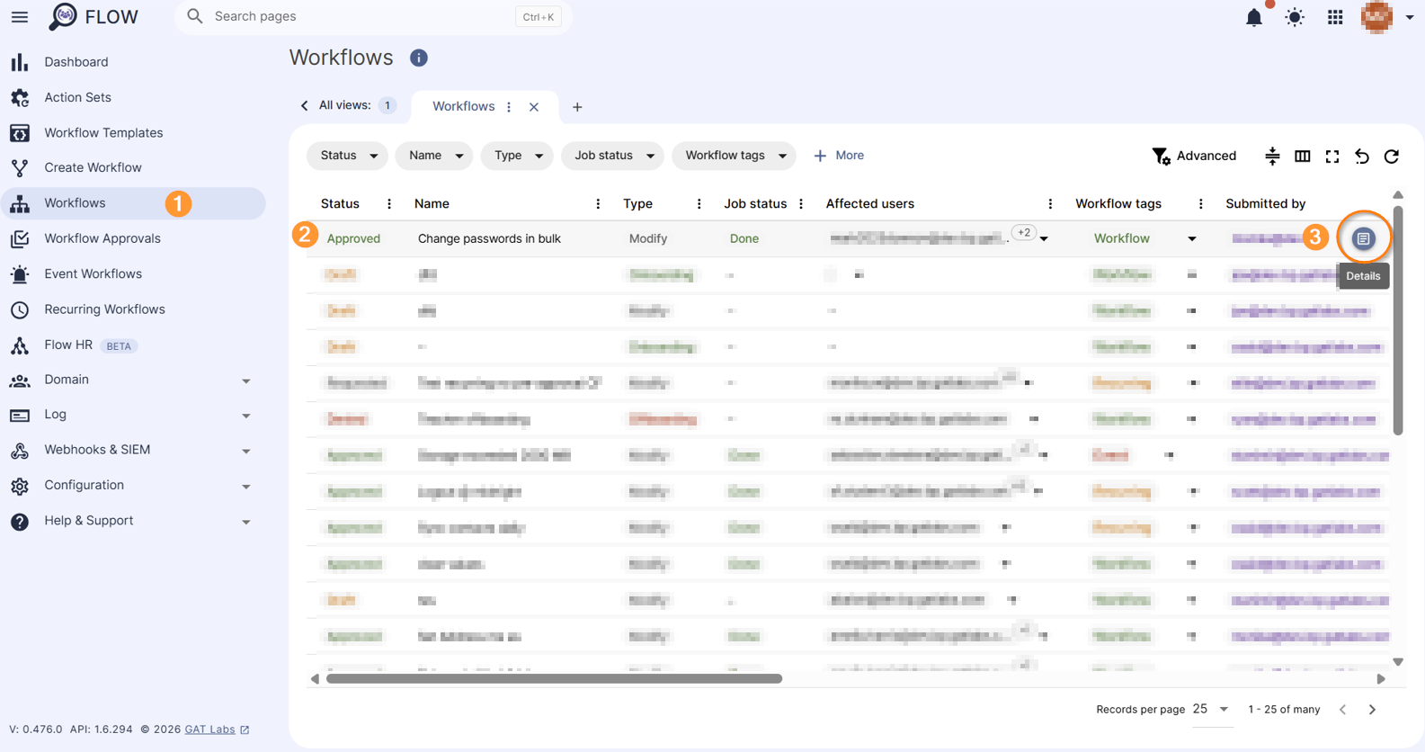 Workflow results and details section. 