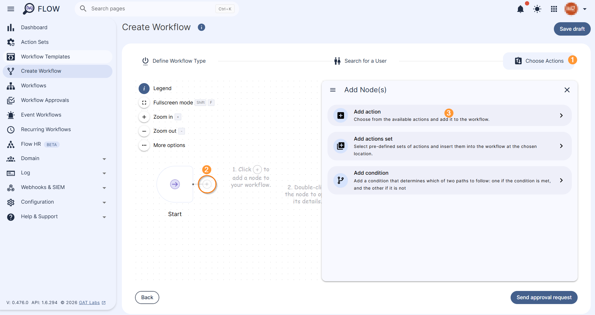 Choose actions section of the workflow.