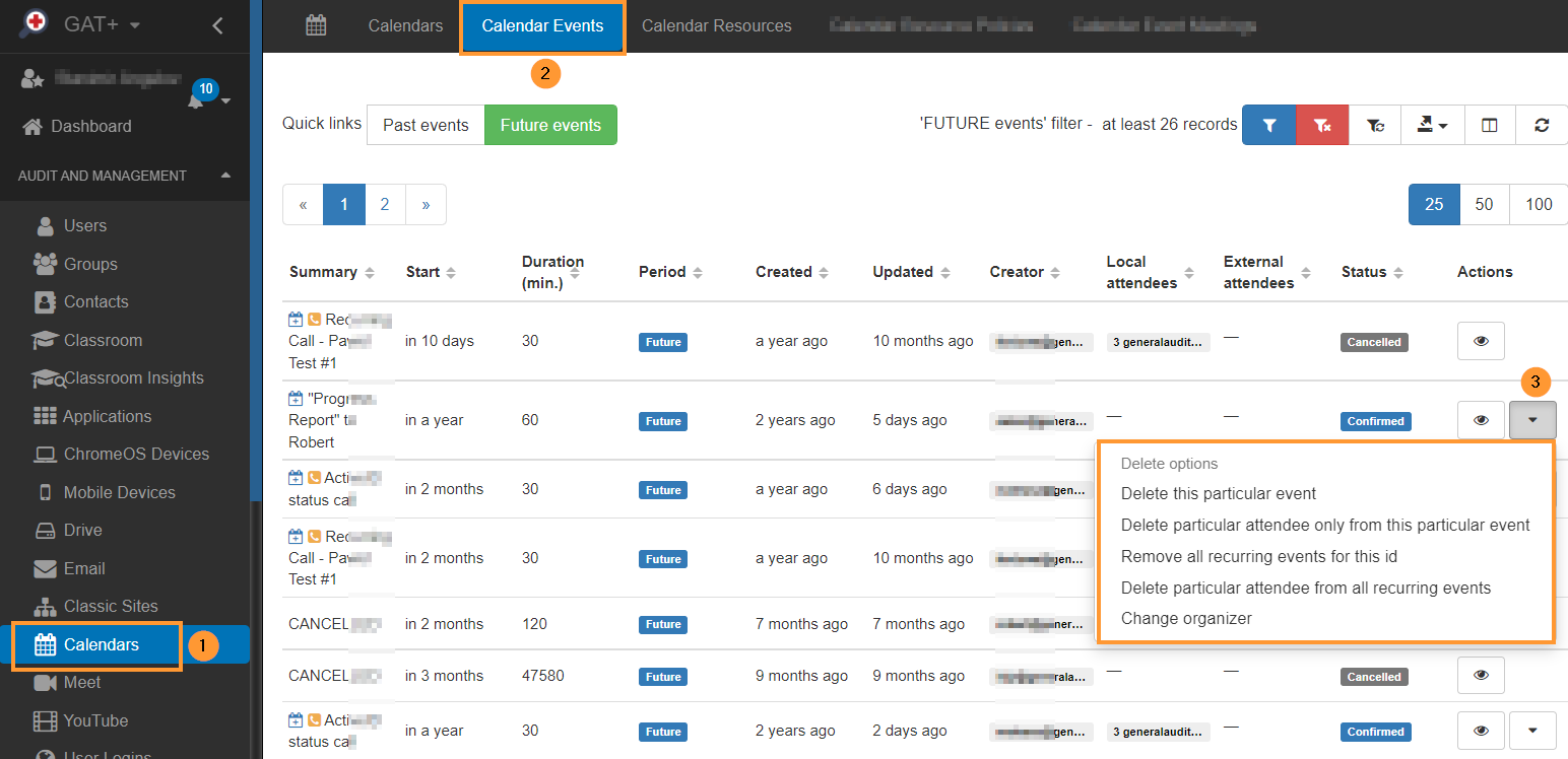 delete options while auditing calendar