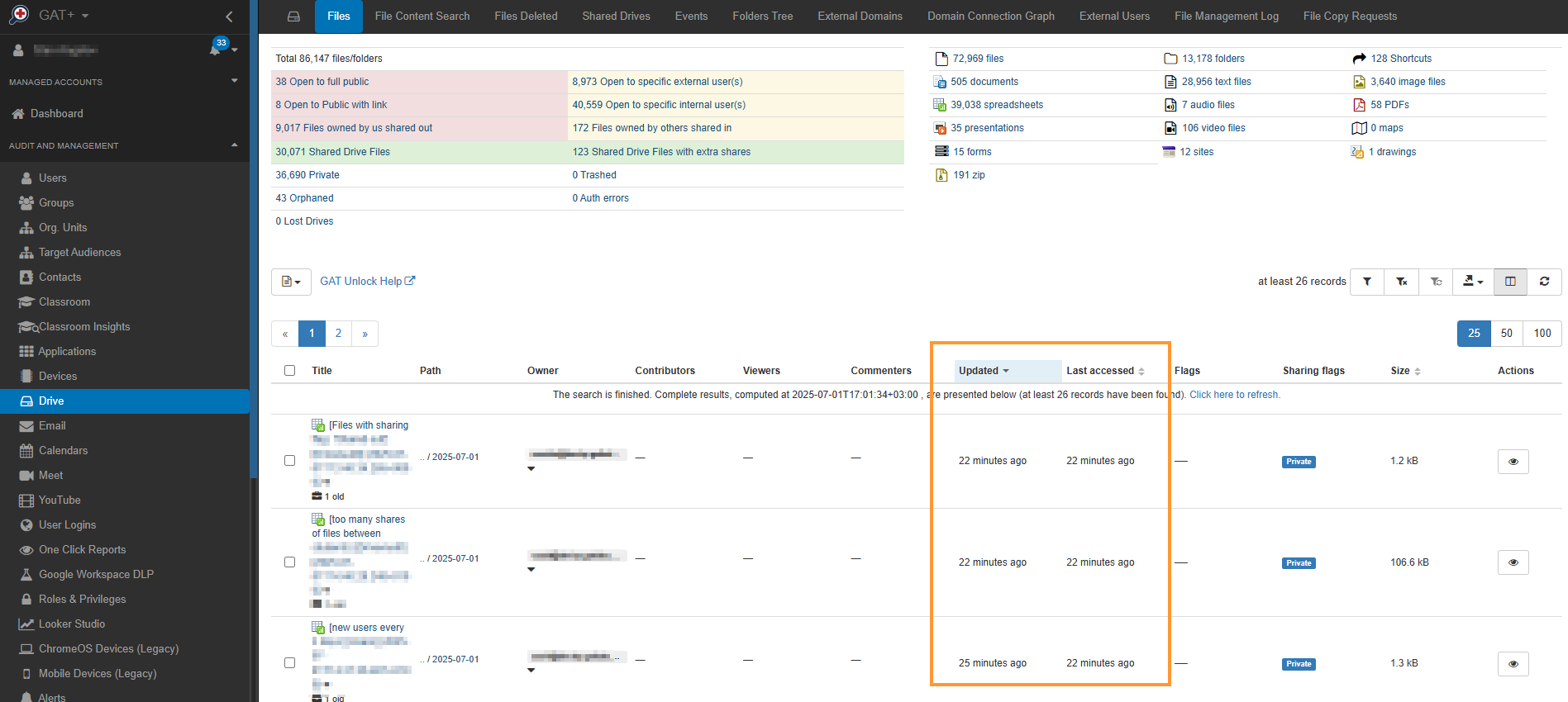 ciew the "updated/last accessed" - all "date" formate data will be displayed as the settings