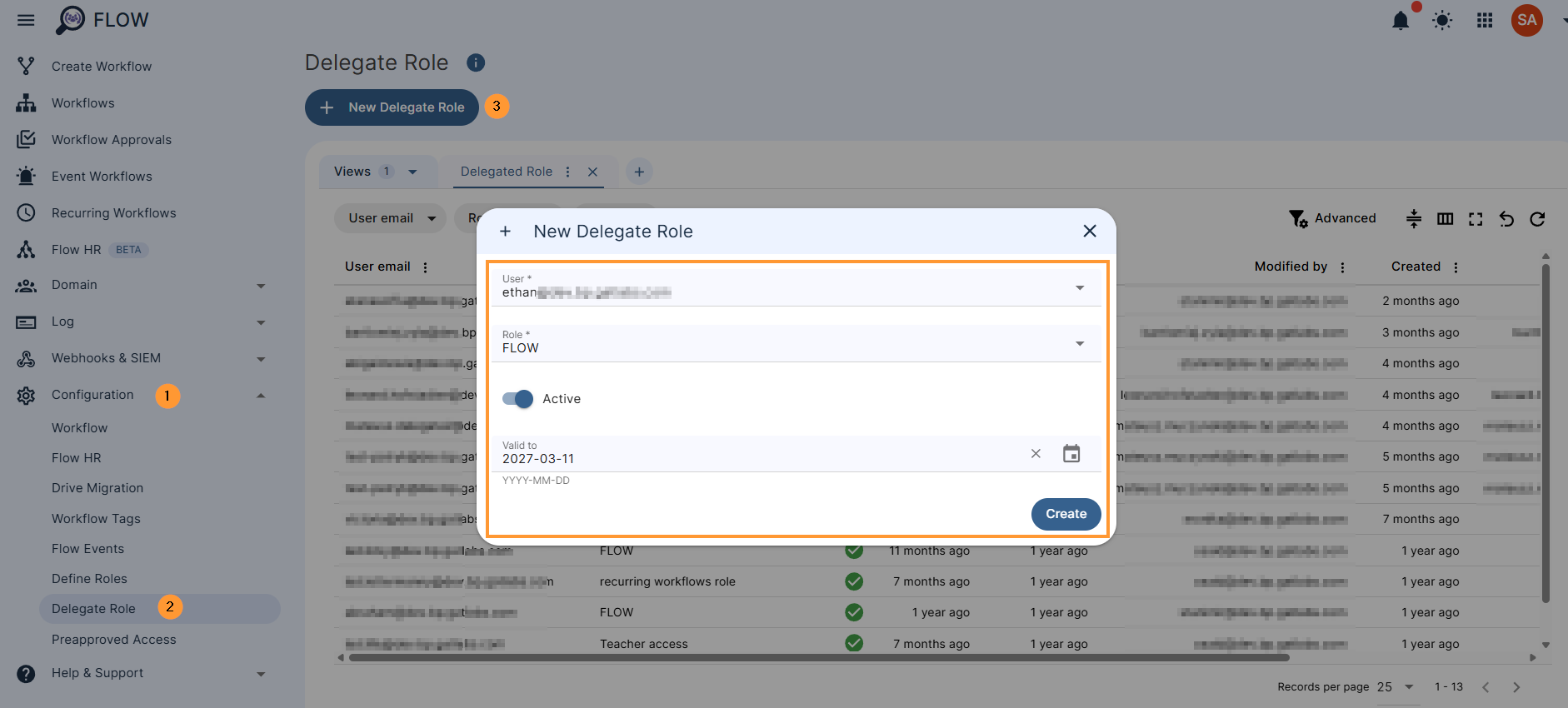 In GAT Flow, select Configuration > Delegate role

Click New delegate role, and in the pop-up window, fill in the details.