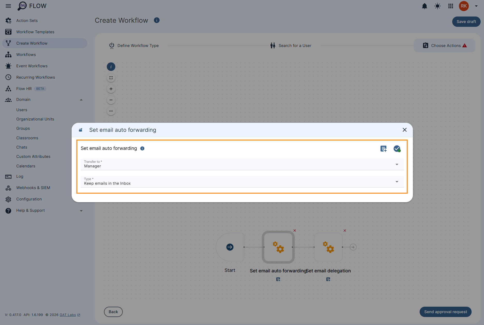 Configuring Set auto-forwarding action