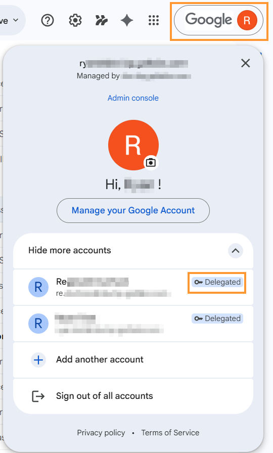 Delegate access in gmail