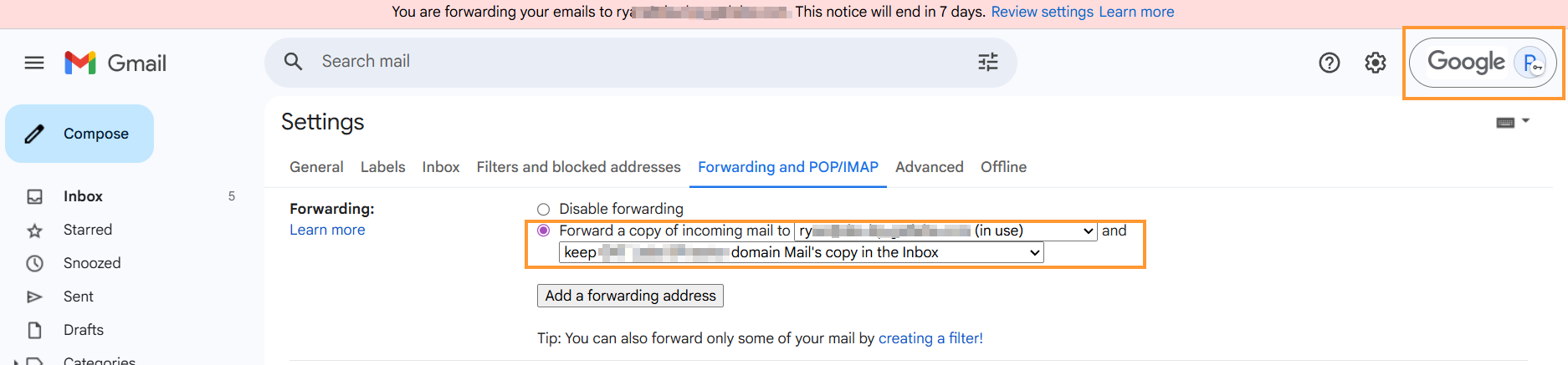 Auto-forwarding enabled