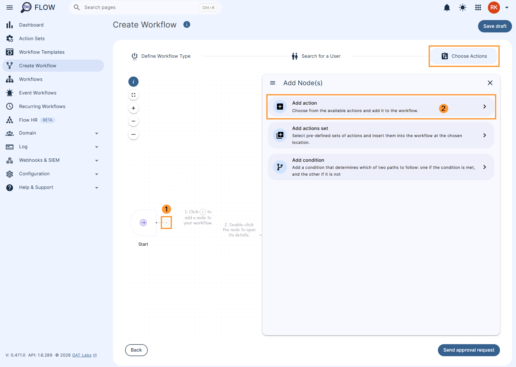 Adding actions to a workflow in GAT Flow
