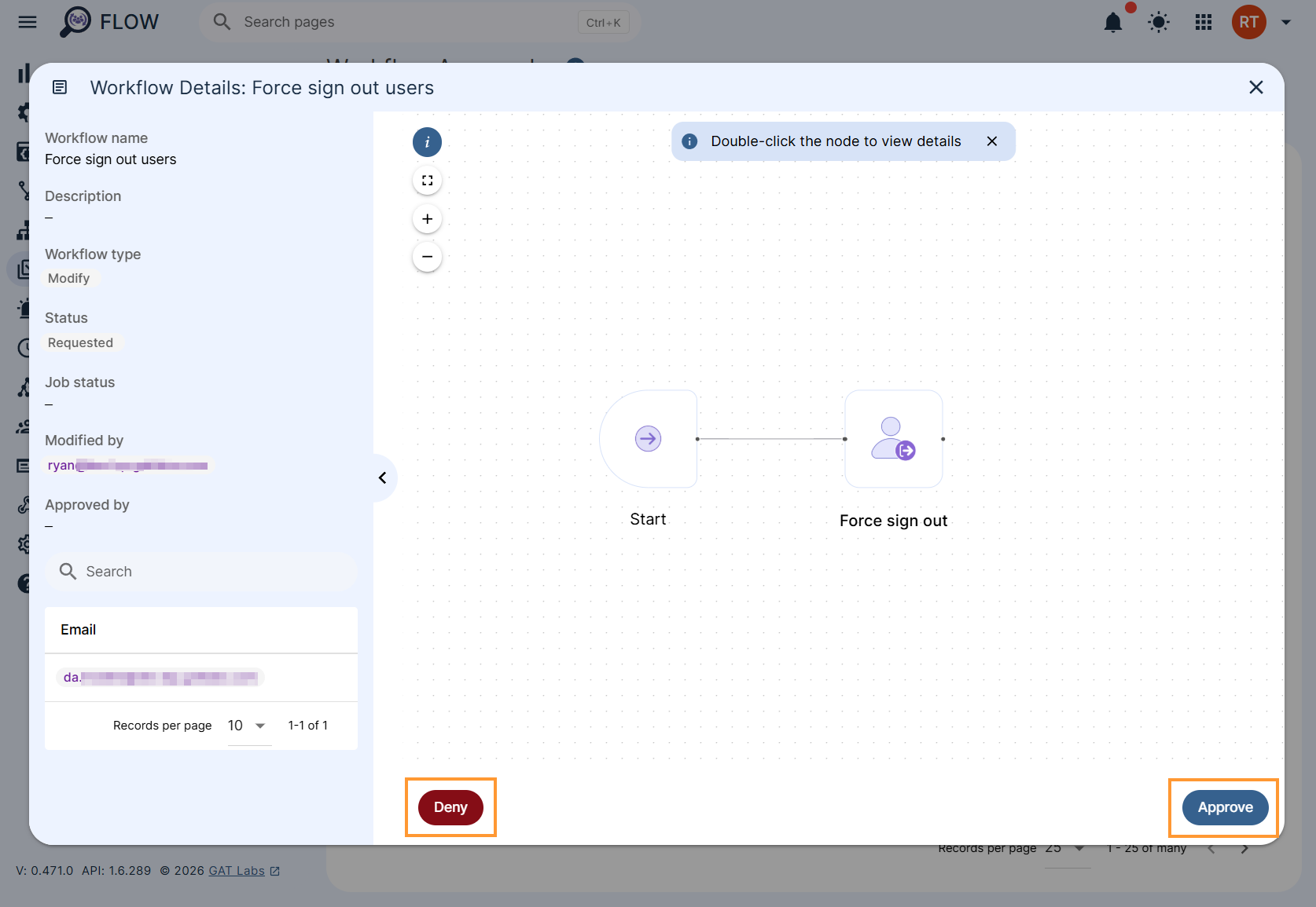 Security officer approval on a GAT Flow workflow