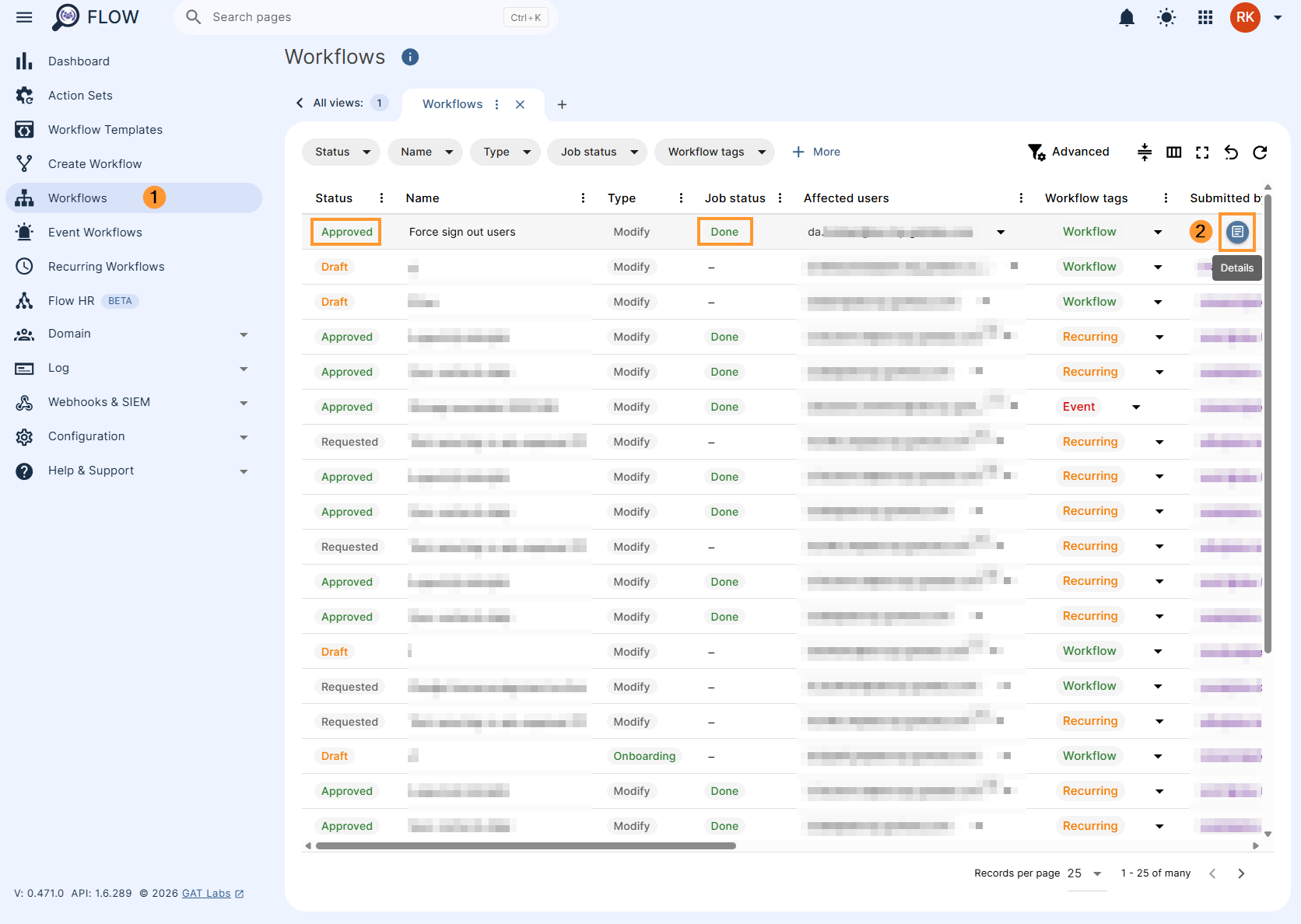 Workflow results page