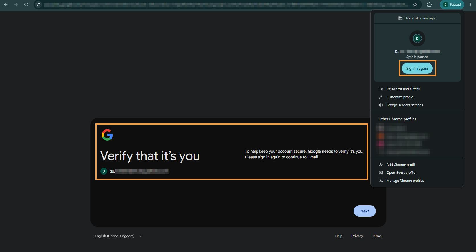 Account that was forced to sign out