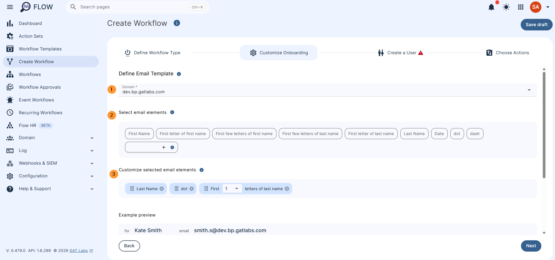 Domain - select the domain you want to use, if you have sub-domains. Select email elements - Select an email template option to add it to the template below. Customize selected email elements - select and adjust the elements you want for how the email address of the user looks