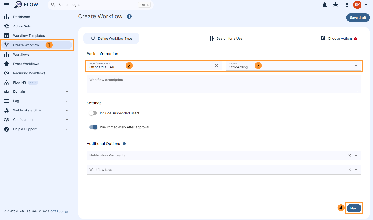 Creating a workflow to 'Offboard a user' in GAT Flow