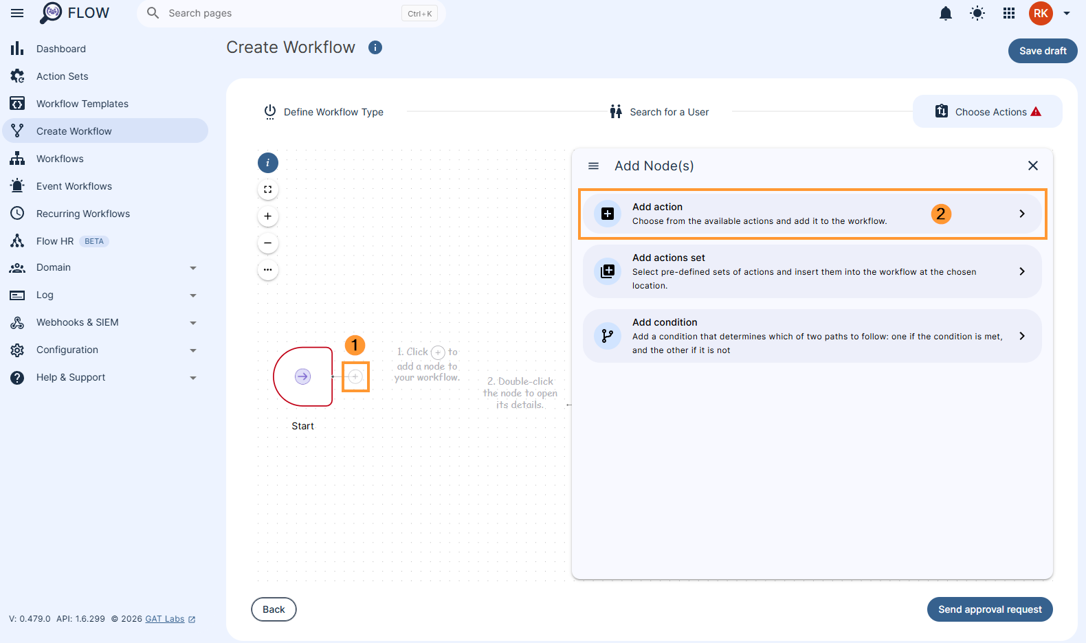 Adding actions to a GAT Flow workflow