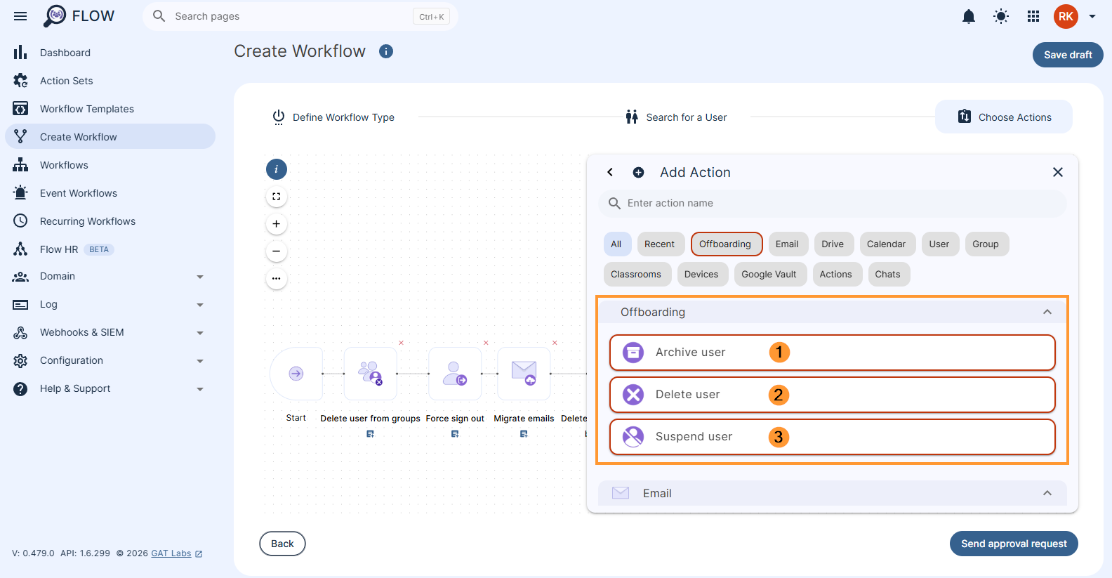Adding an 'offboarding action' in GAT Flow workflow