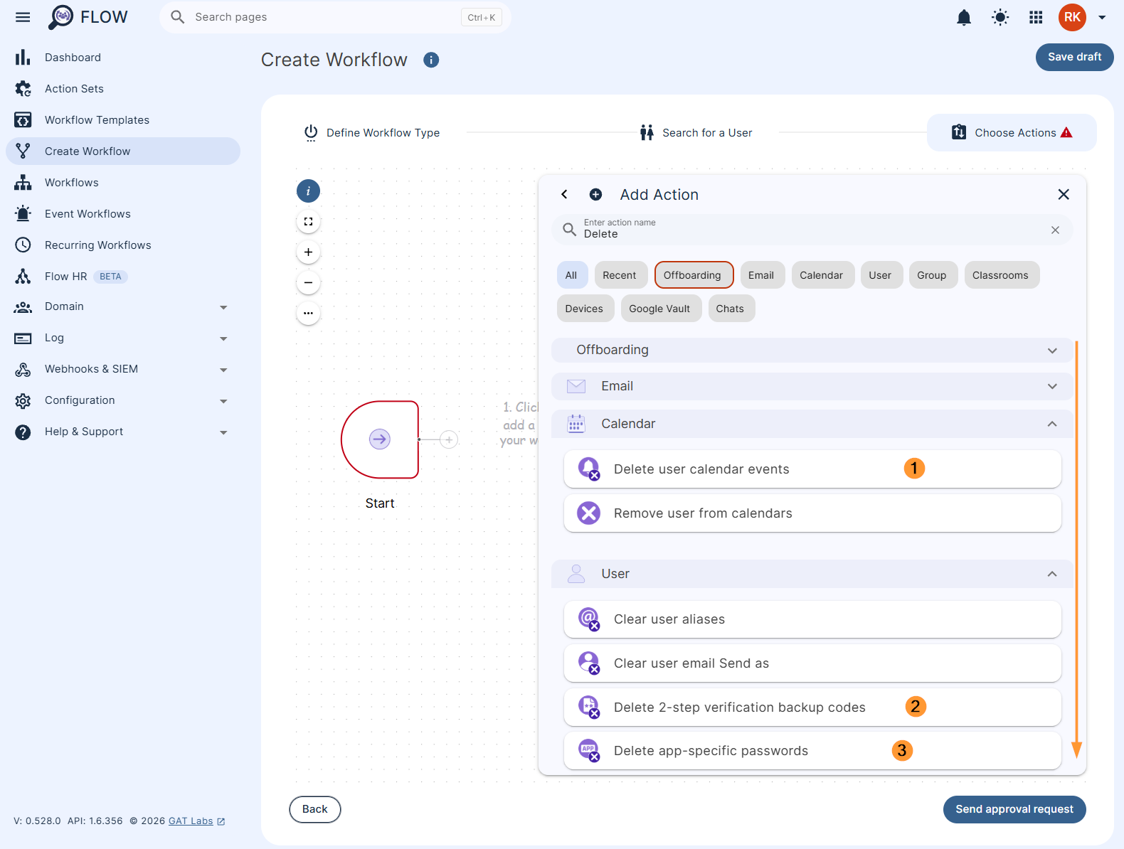 List of workflow actions
