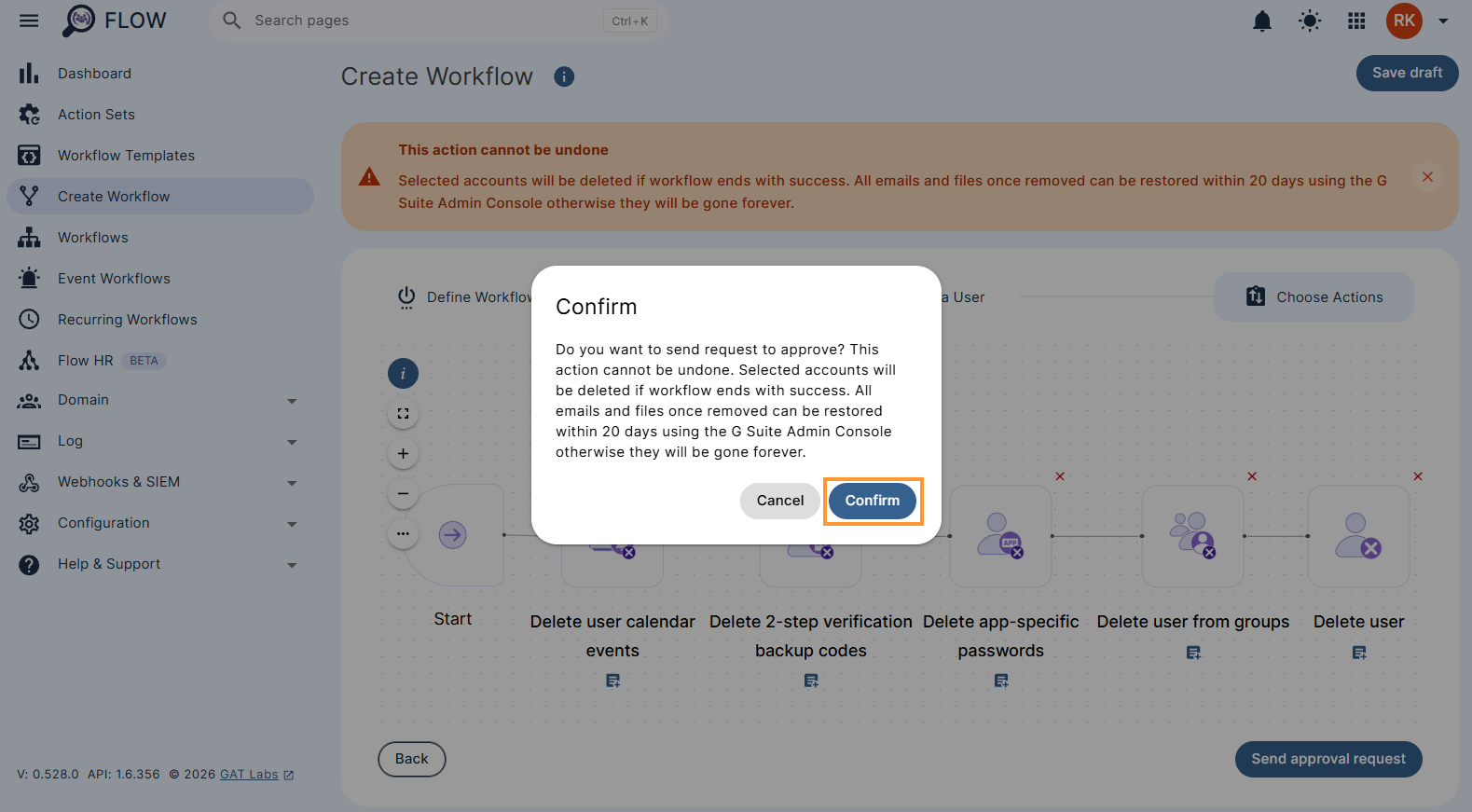 Selected accounts will be deleted warning pop-up for offboarding & deleting a user
