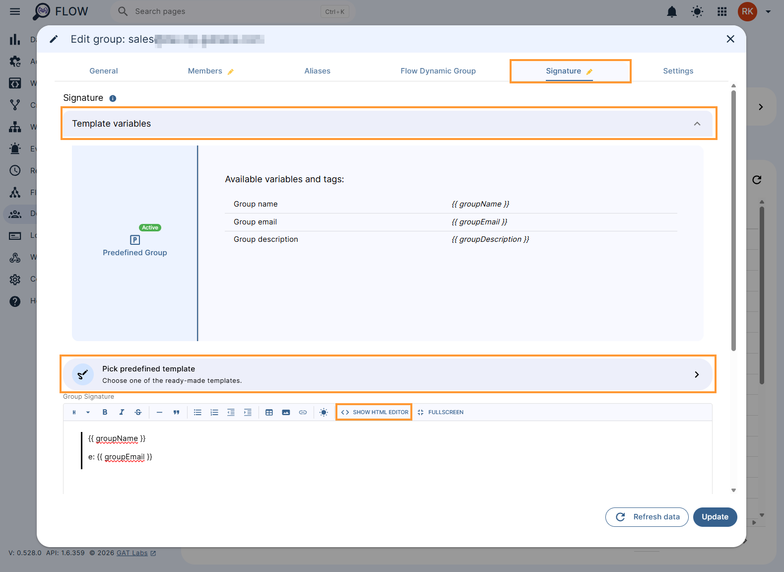 Group signature tab in Flow