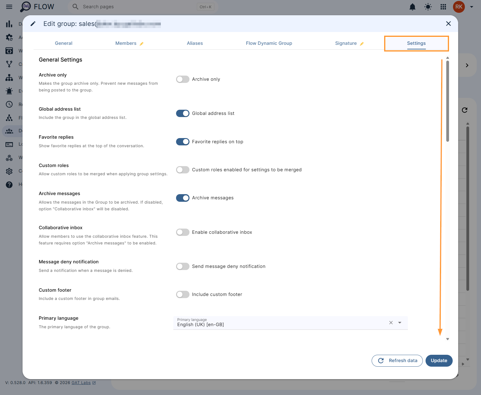 Group general settings in Flow