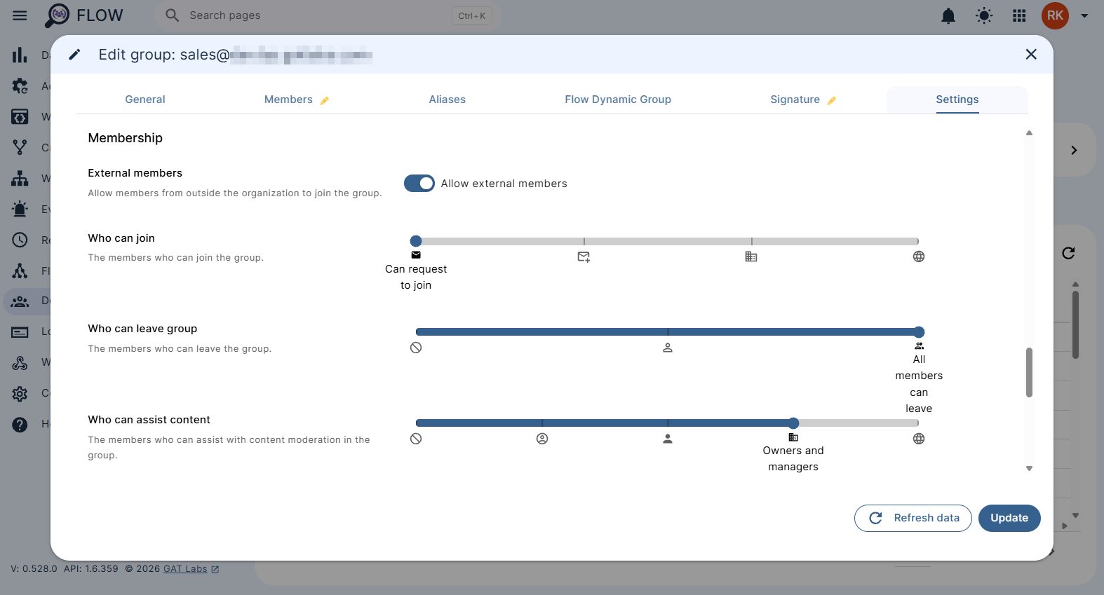 Group membership settings in Flow
