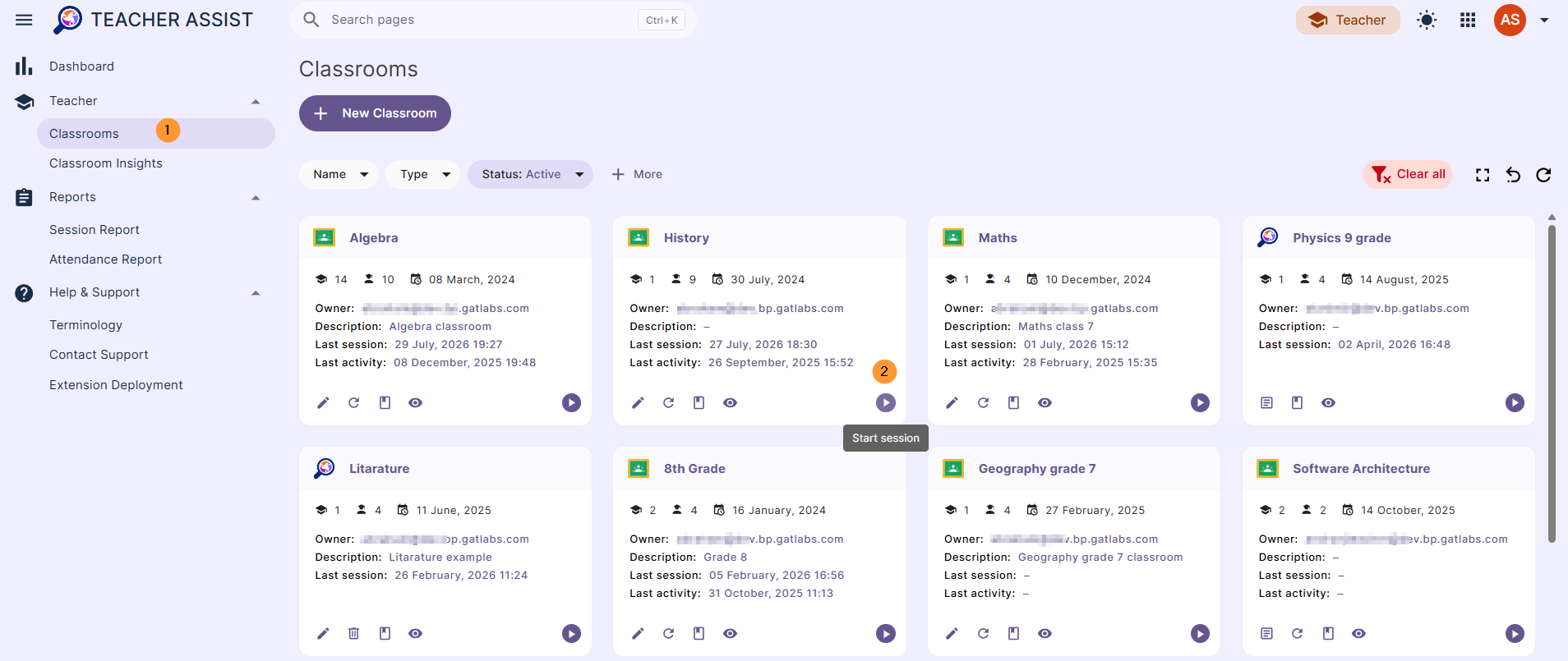 In Teacher Assist > click on Classrooms and start a classroom session.
