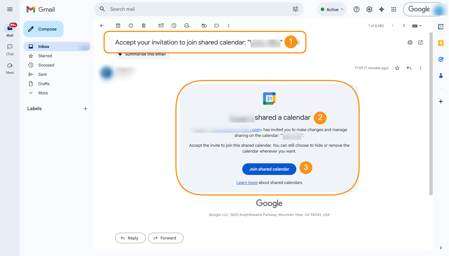 An automatic Calendar invite sent via email. 