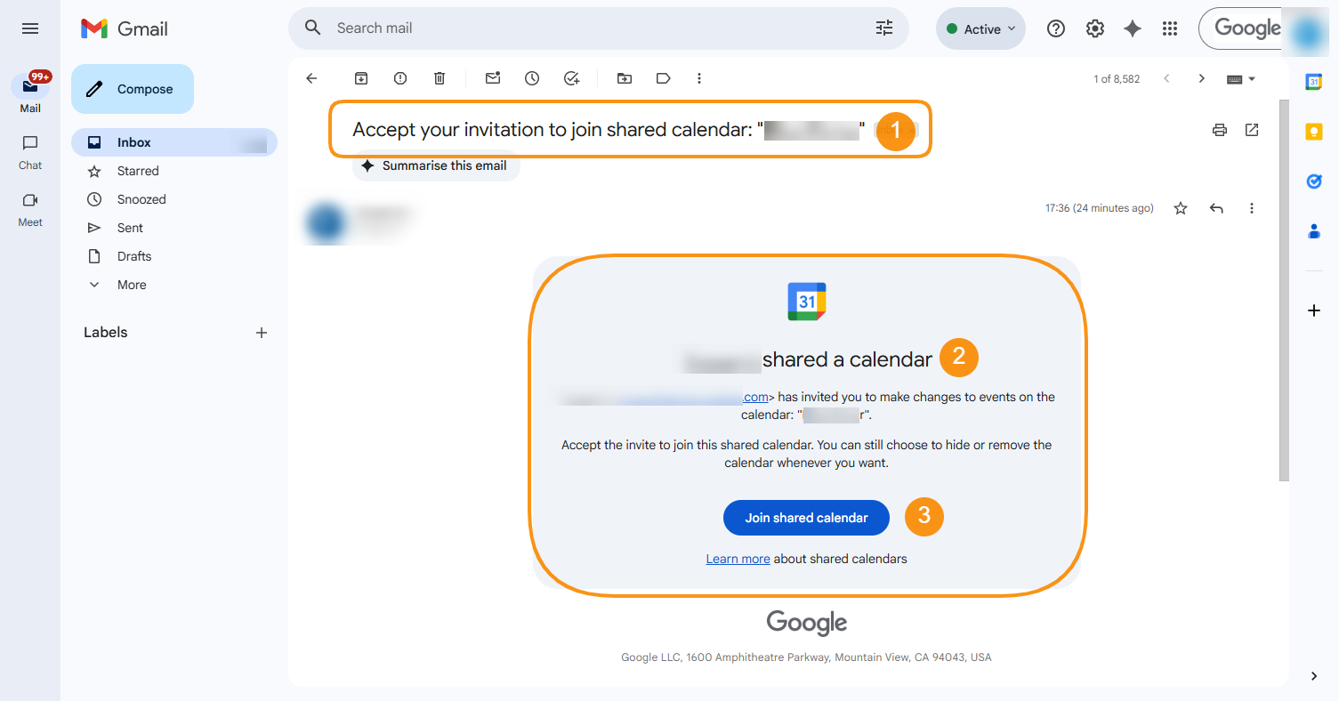 An automatic Calendar invite sent via email. 