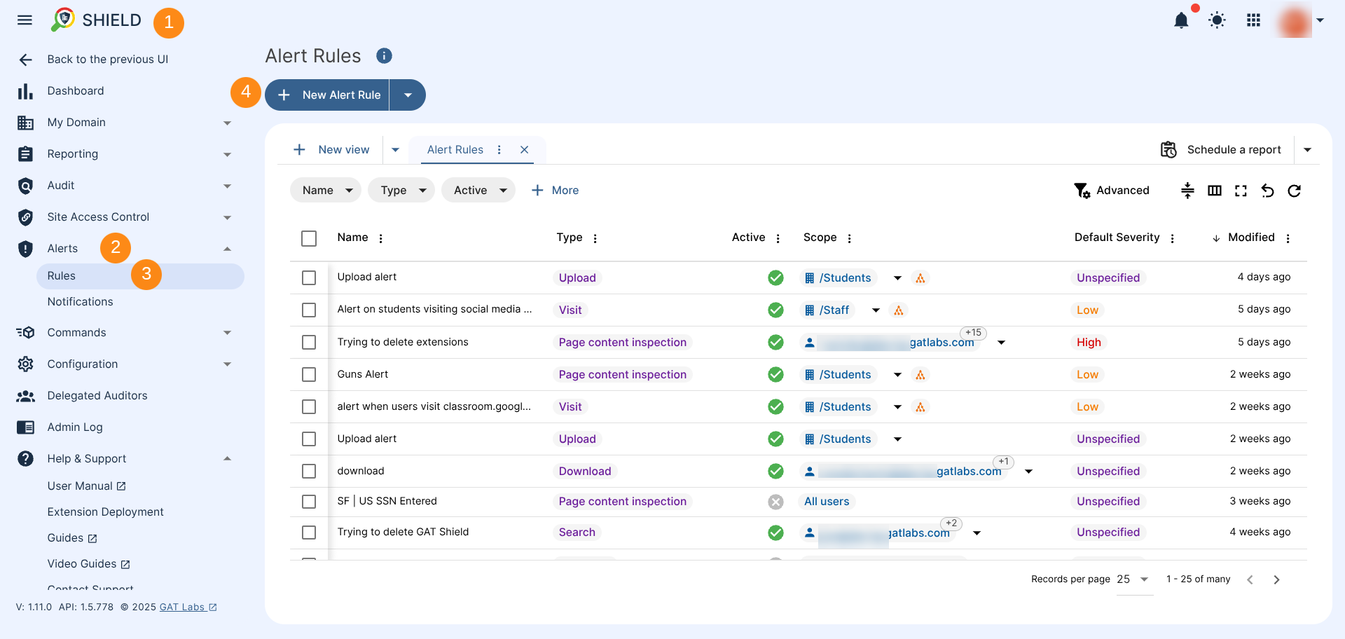 This rule complements Site Access Control by offering an alerting mechanism for web page visits. While Site Access Control blocks access, the "Visit" Alert Rule provides real-time notifications when a user attempts to visit or successfully visits a designated webpage. Configuration Path: GAT Shield > Alerts > Rules > + New Alert Rule
