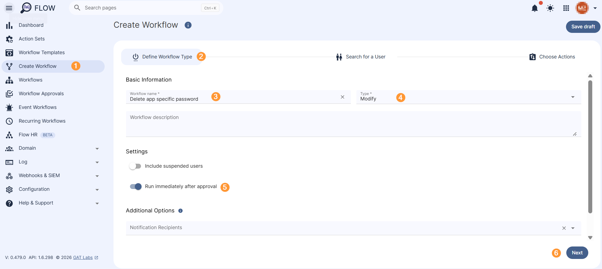 Define Workflow Type section is displayed