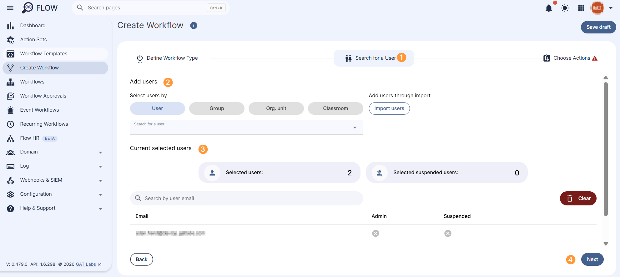 Search for a User section is displayed. 