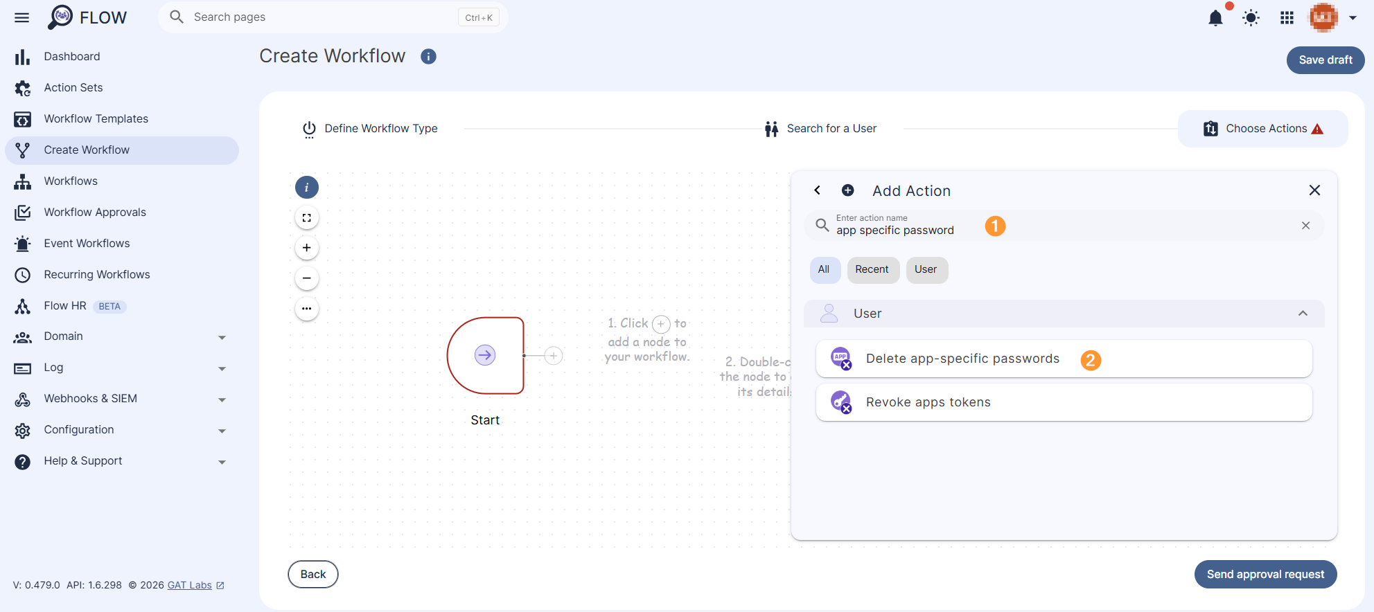 Search and action selection section. 