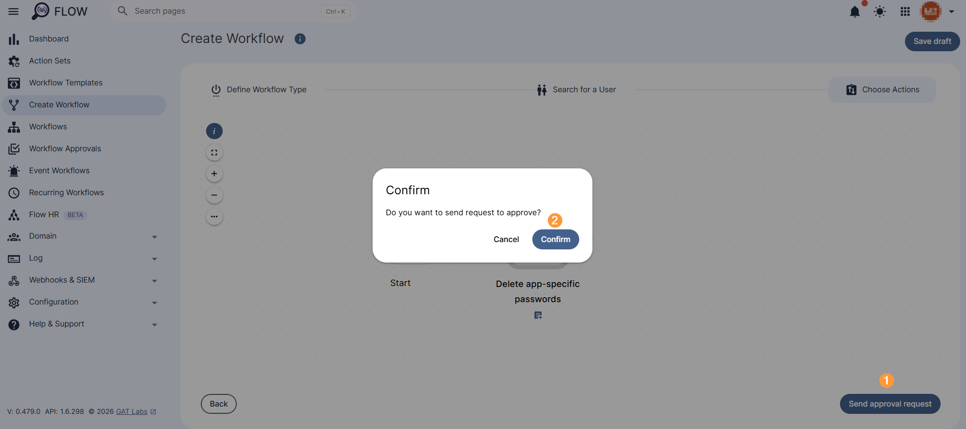 Send approval request button and Confirm button are displayed. 