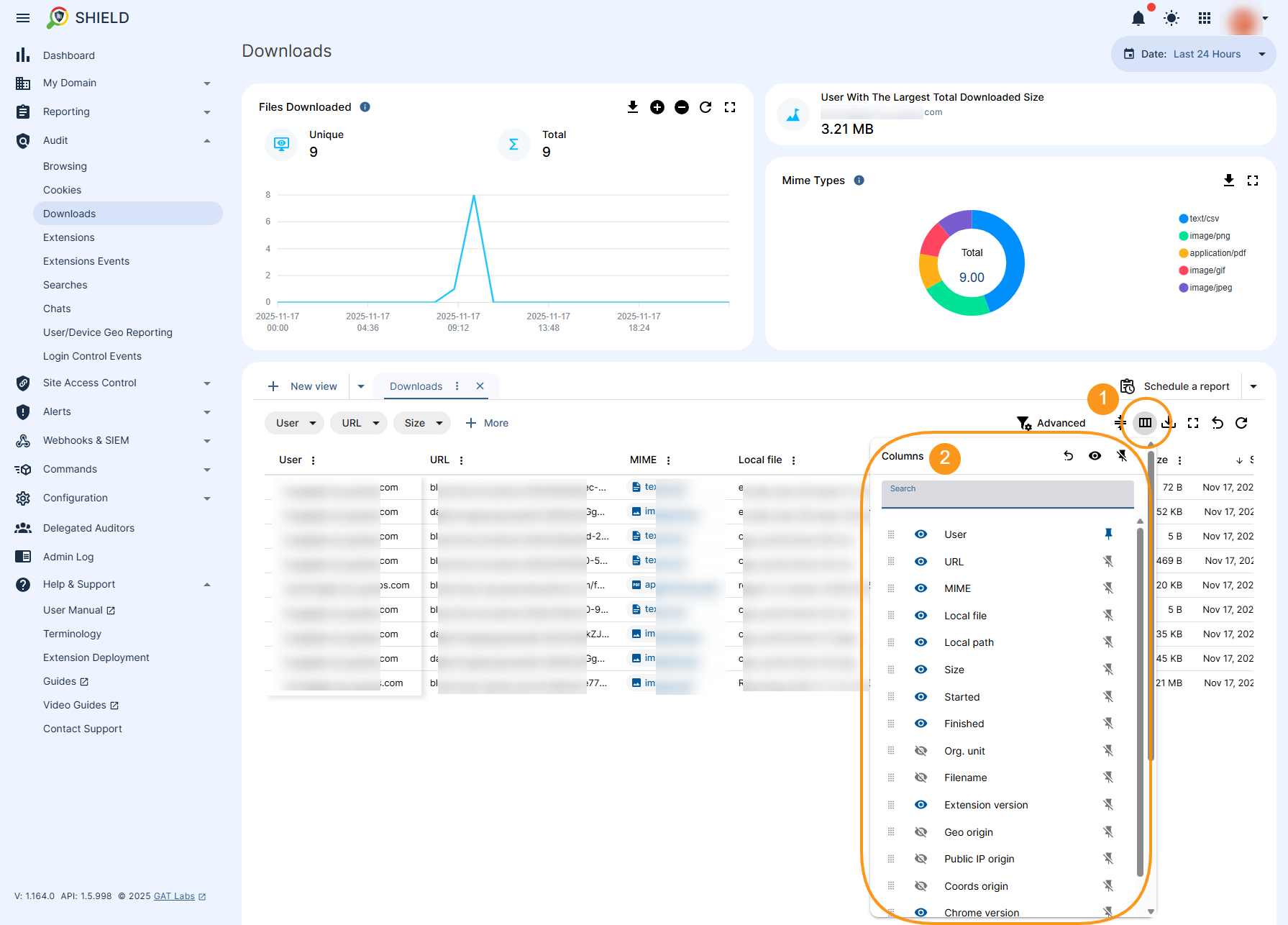 The "Columns" button allows you to distribute custom fields within the dashboard. Clicking the button will display a "Columns" drop-down menu where you can select specific columns to display.