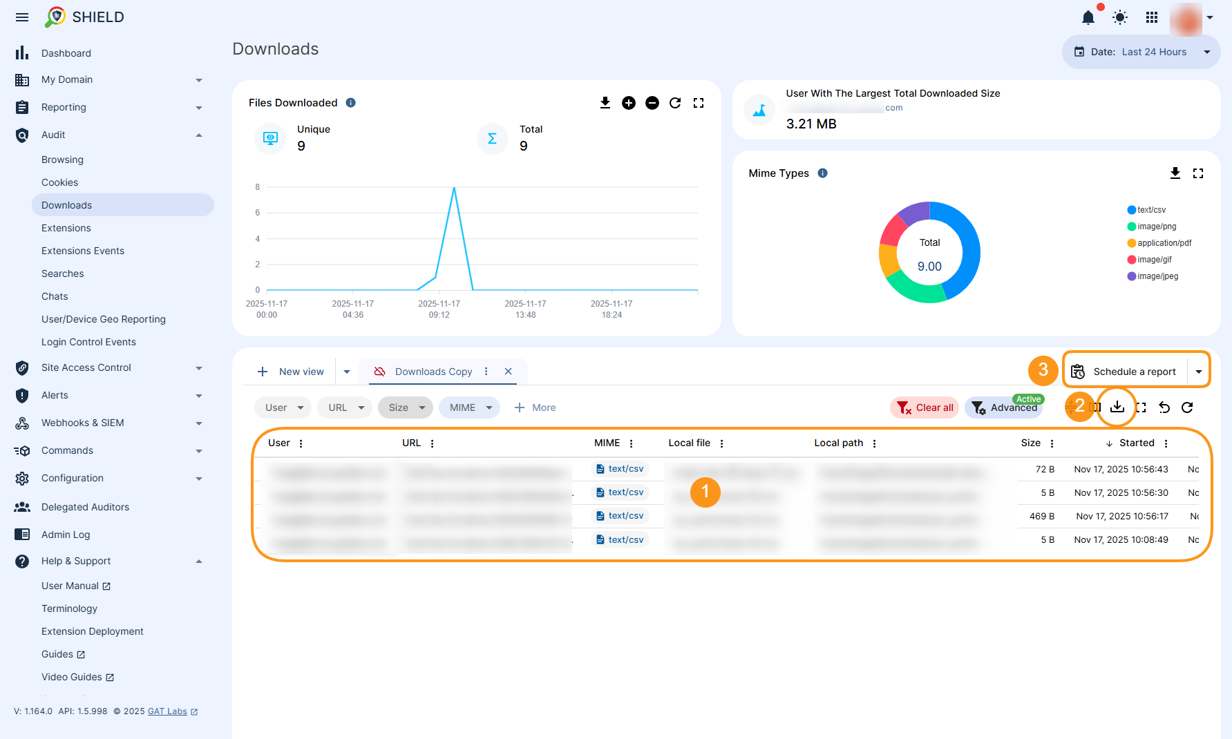 The results are displayed based on the filter applied. The buttons to export and scheduled reports based on the data returned are available. 
