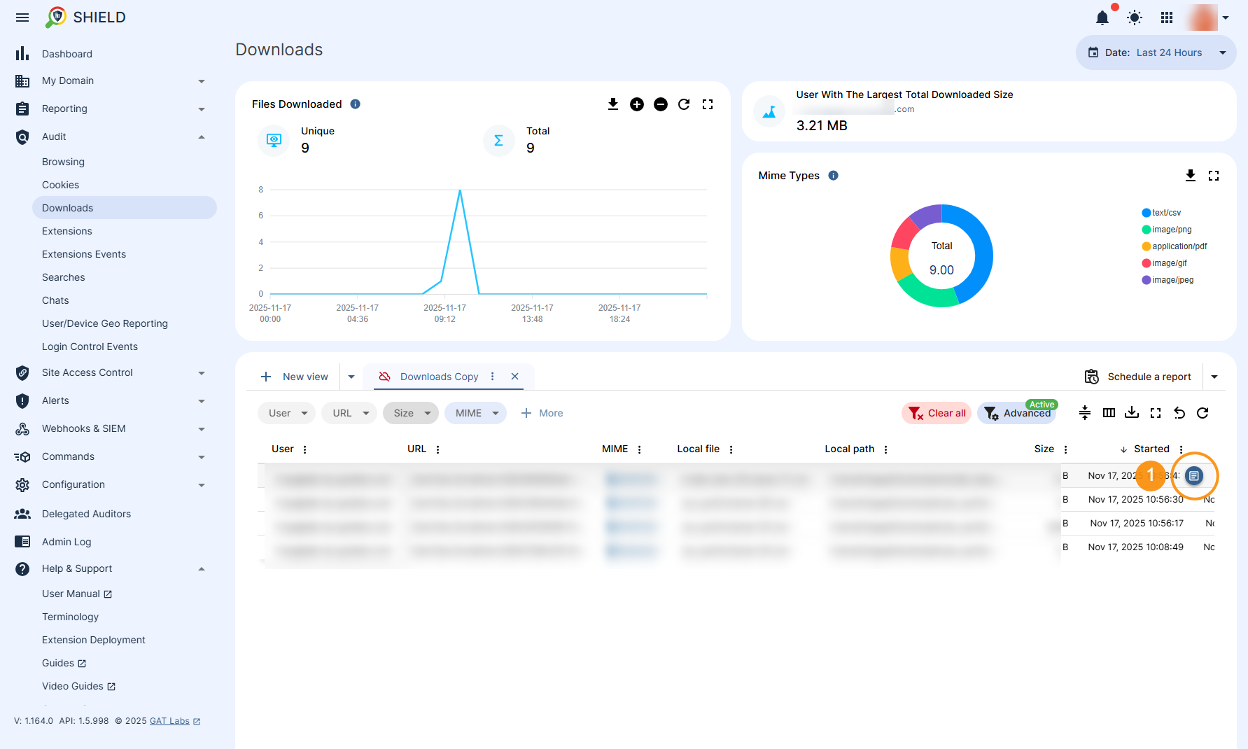 The Downloads Detail button is displayed after hovering the cursor over each record row. 