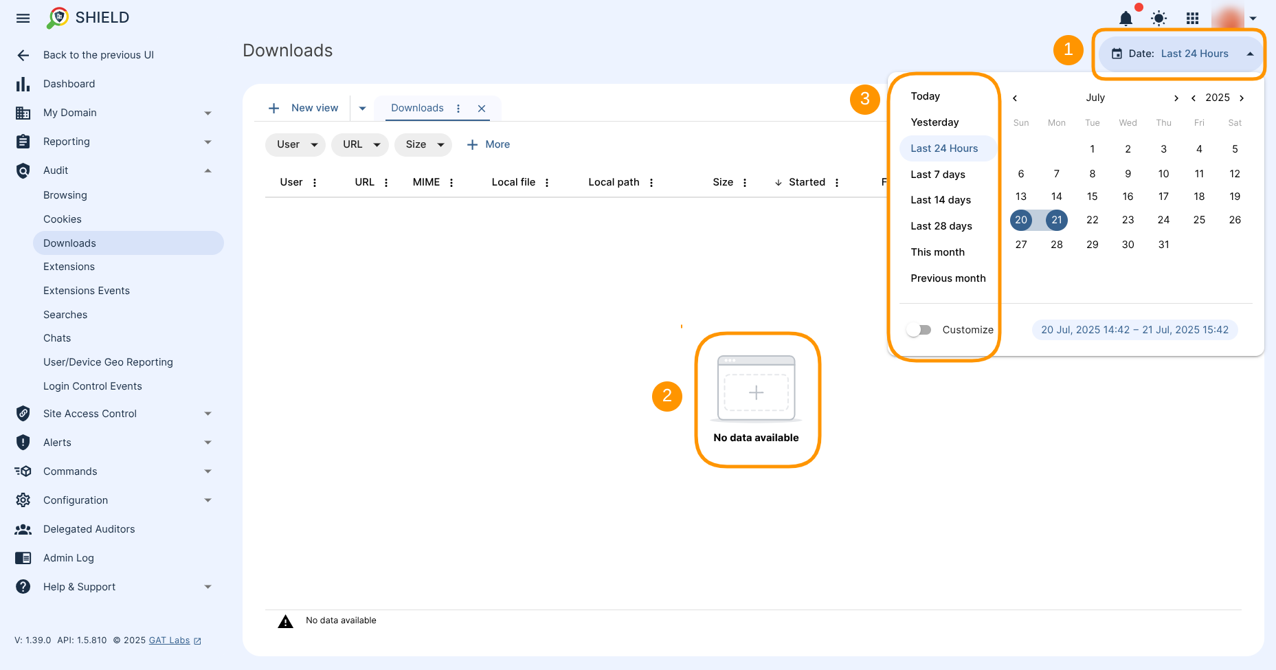 The "Date" default filter set to the "Last 24 Hours" and other Date's filtering option if no result is showing for the default one. 