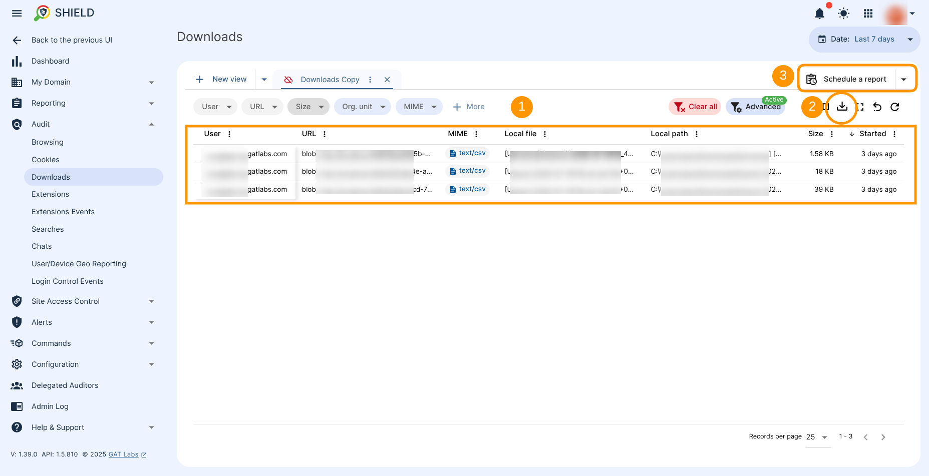 The results are displayed based on the filter applied. The buttons to export and scheduled reports based on the data returned are available.