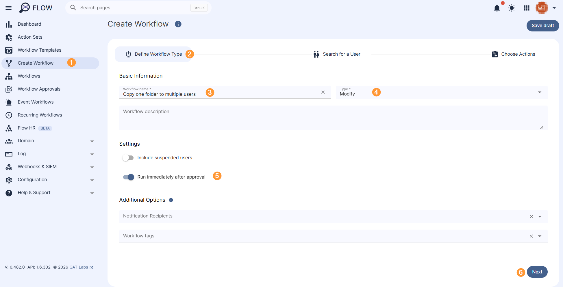 Define Workflow Type section in Flow