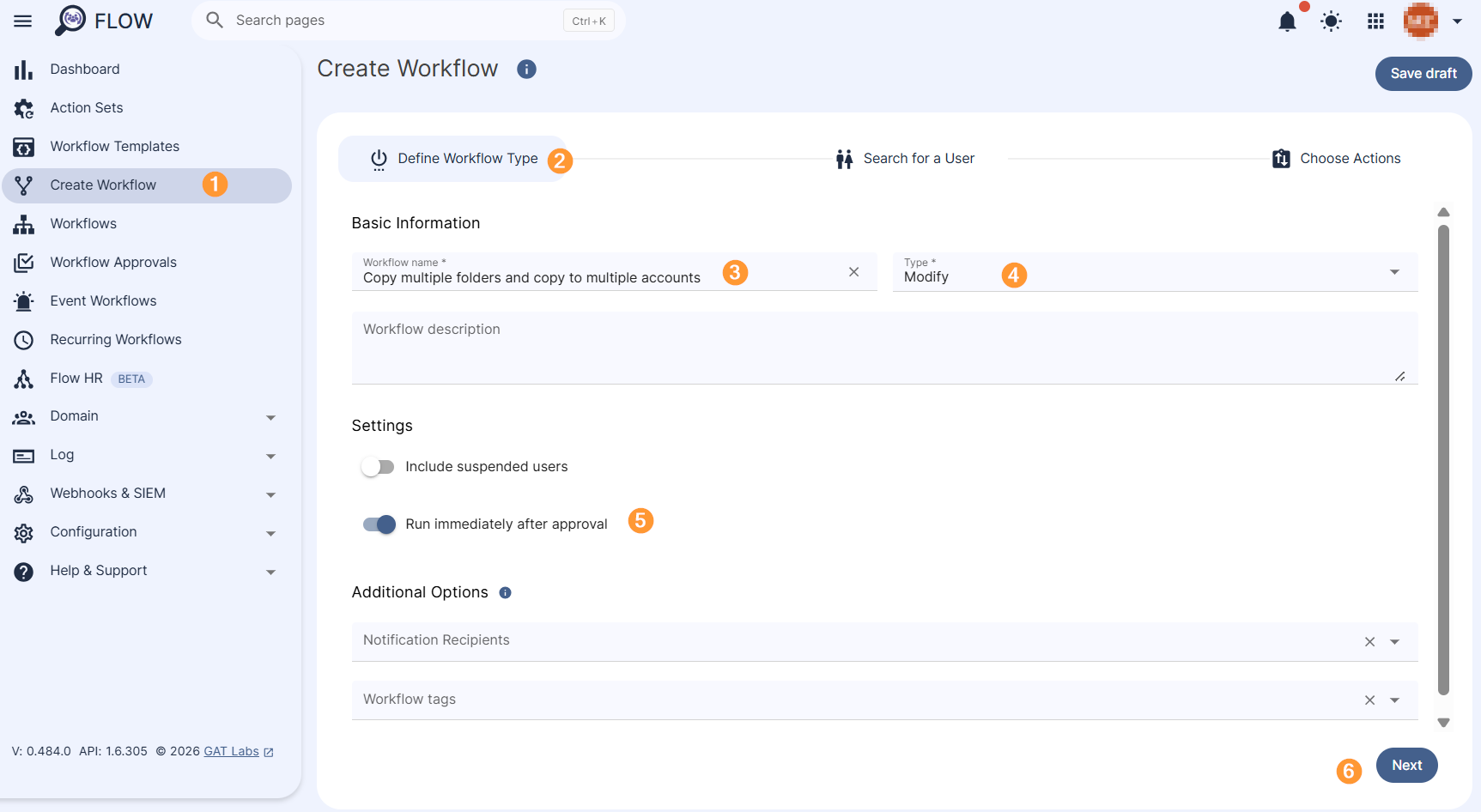Define Workflow Type section in Flow