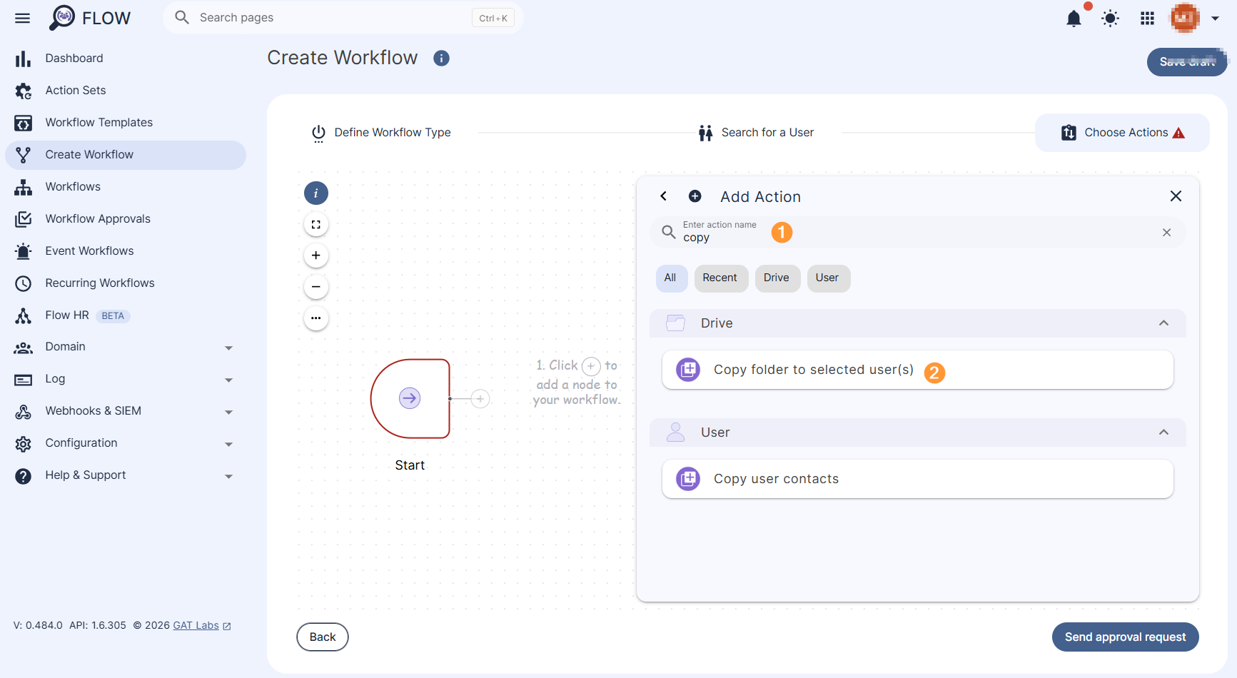Search and select the "Copy folder to selected users" action