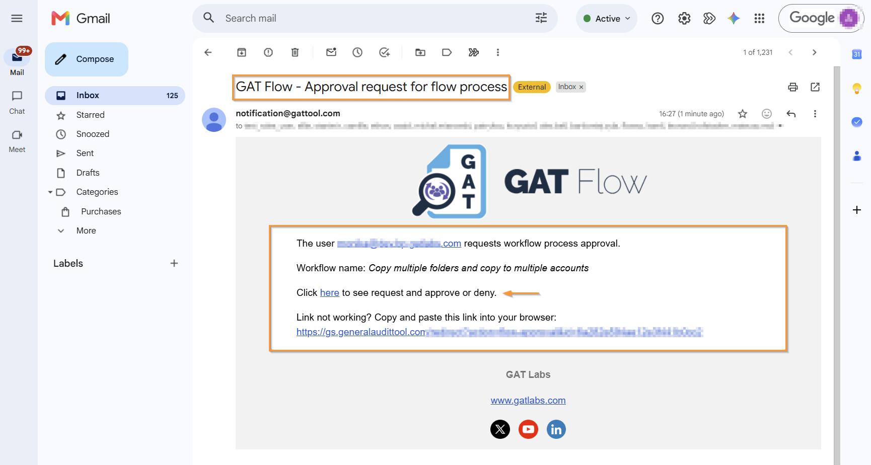 Notification email sent to Security Officer. 