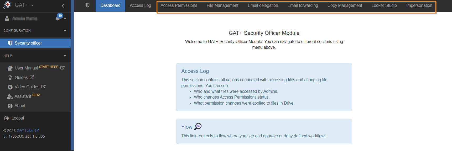 Security Officer approval sections in GAT+.
