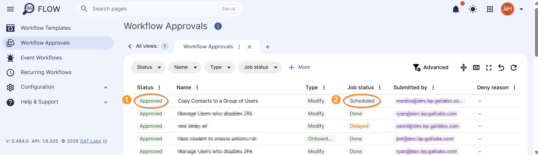 Workflow Approvals section of Security Officer's dashboard in Flow