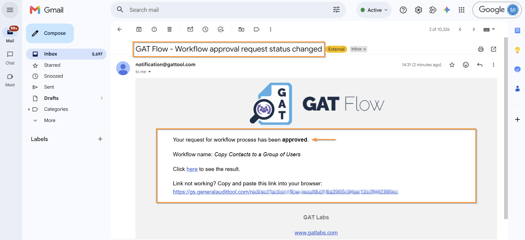 Workflow requester email notification about Flow request approval.